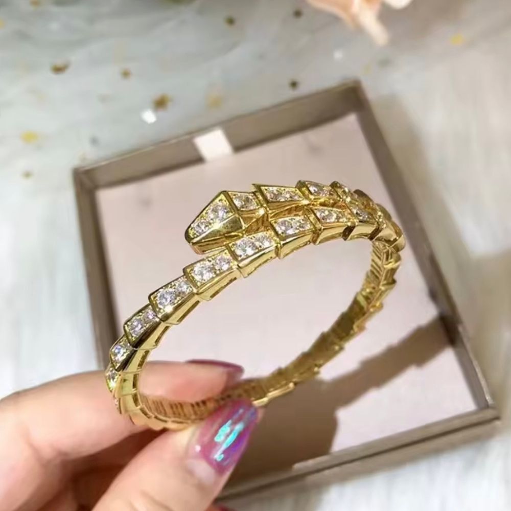 Gold Diamond Snake Bangle Bracelet